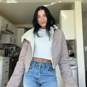 Princess polly plaid Sherpa quilted crop jacket